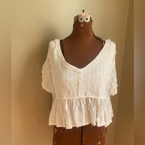 White V-Neck Ruffled Crop Top